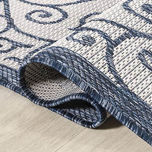 JONATHAN Y Vintage Filigree Indoor Outdoor Area Rug 5X8 Blue/Cream, Madrid Textured Weave for Backyard, Patio, Porch, Easy-Cleaning, High Traffic, Pet-Friendly, Non-Shedding (SMB107F-5) - Image 5