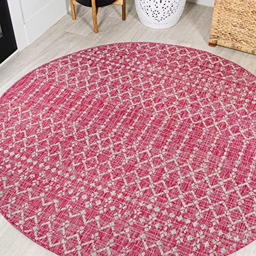 JONATHAN Y Moroccan Geometric Indoor Outdoor Round Area Rug 5 Ft Fuchsia/Light Gray, Ourika Textured Weave for Backyard, Patio, Porch, Easy-Cleaning, Pet-Friendly, Non-Shedding (SMB108Q-5R) by JONATHANY