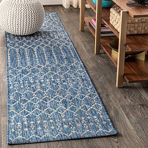 JONATHAN Y Moroccan Geometric Indoor Outdoor Runner Rug 2X20 Navy/Light Gray, Ourika Textured Weave for Backyard, Patio, Porch, Easy-Cleaning, High Traffic, Pet-Friendly, Non-Shedding (SMB108B-220) by JONATHANY