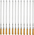 12 Pack Kabob Skewers BBQ Barbecue Skewers Stainless Steel Sticks 23.5 Inch Heavy Duty Large Wide Reusable with Nonslip Wooden Handle Ideal for Shish Kebab Chicken Shrimp and Vegetables