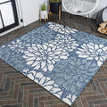 JONATHAN Y Floral Textured Weave Indoor Outdoor Square Area Rug 4X4 Navy/Aqua, Zinnia Modern for Backyard, Patio, Porch, Easy-Cleaning, High Traffic, Pet-Friendly, Non-Shedding (SMB110C-4SQ) by JONATHANY
