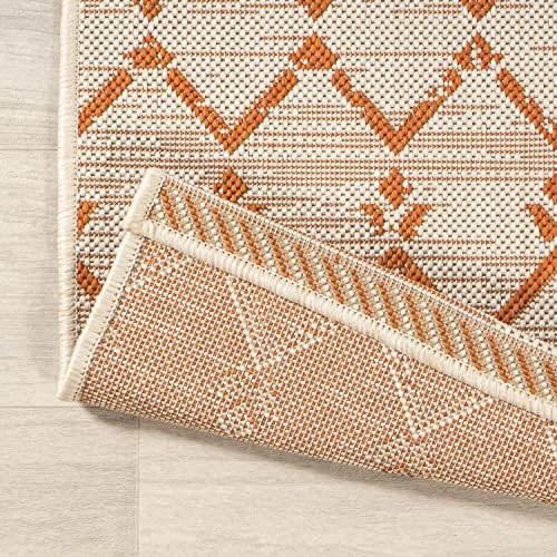 JONATHAN Y Moroccan Geometric Indoor Outdoor Square Area Rug 5X5 Cream/Orange, Ourika Textured Weave for Backyard, Patio, Porch, Easy-Cleaning, High Traffic, Pet-Friendly, Non-Shedding (SMB108O-5SQ) - Image 3