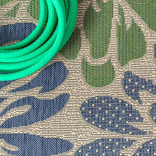 JONATHAN Y Floral Textured Weave Indoor Outdoor Round Area Rug 6 Ft Navy/Green, Zinnia Modern for Backyard, Patio, Porch, Easy-Cleaning, High Traffic, Pet-Friendly, Non-Shedding (SMB110B-6R) - Image 4