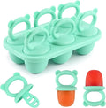HUAKENER Mini Popsicle Molds, Silicone Popsicle Mold for Toddlers, 6-Cavity Ice Pop Molds with Handle for Making Healthy Baby Food, Breastmilk Popsicle (Green)