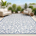 JONATHAN Y Vintage Filigree Indoor Outdoor Area Rug 8X10 Blue/Cream, Madrid Textured Weave for Backyard, Patio, Porch, Easy-Cleaning, High Traffic, Pet-Friendly, Non-Shedding (SMB107F-8) by JONATHANY