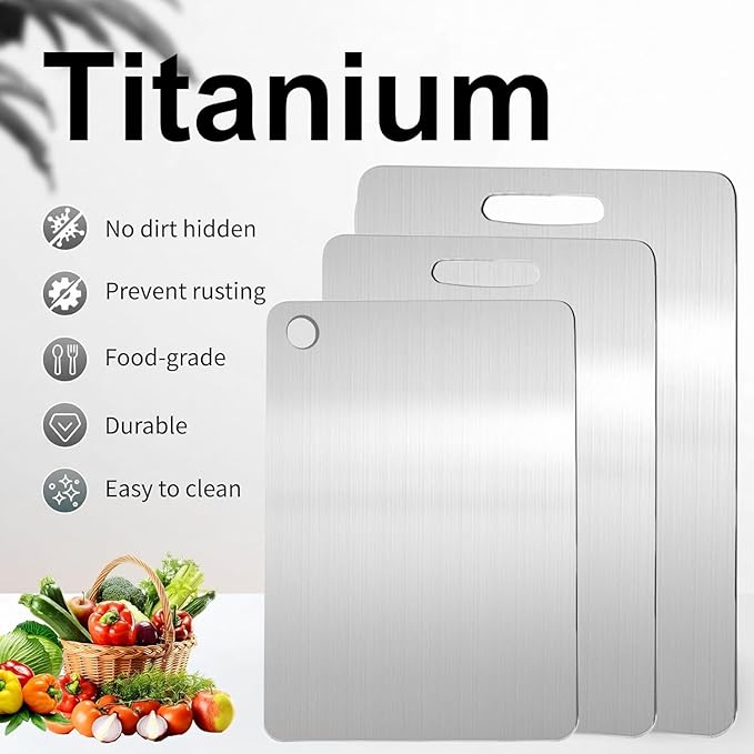 Katuchef Titanium Cutting Board,2026 New 100% Pure Titanium Cutting Boards for Kitchen,Non toxic Doubld-Side Durable Chopping Boards, Easy to Clean and Store(2PCS-M+L)