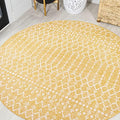 JONATHAN Y Moroccan Geometric Indoor Outdoor Round Area Rug 5 Ft Yellow/Cream, Ourika Textured Weave for Backyard, Patio, Porch, Easy-Cleaning, High Traffic, Pet-Friendly, Non-Shedding (SMB108G-5R) by JONATHANY
