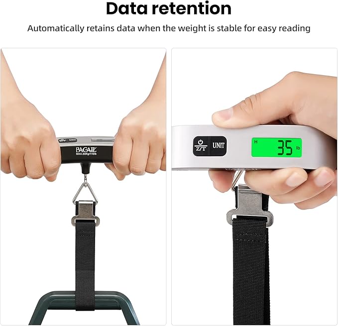 BAGAIL Digital Luggage Scale, 110lbs Hanging Baggage Scale with Backlit LCD Display, Portable Suitcase Weighing Scale, Travel Luggage Weight Scale with Hook, Strong Straps for Travelers