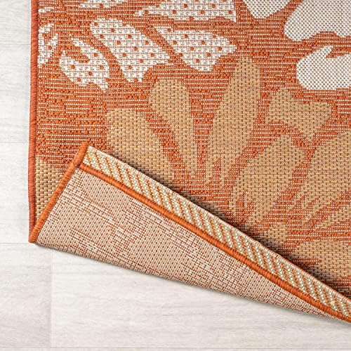 JONATHAN Y Floral Textured Weave Indoor Outdoor Round Area Rug 5 Ft Orange/Cream, Zinnia Modern for Backyard, Patio, Porch, Easy-Cleaning, High Traffic, Pet-Friendly, Non-Shedding (SMB110E-5R) - Image 5