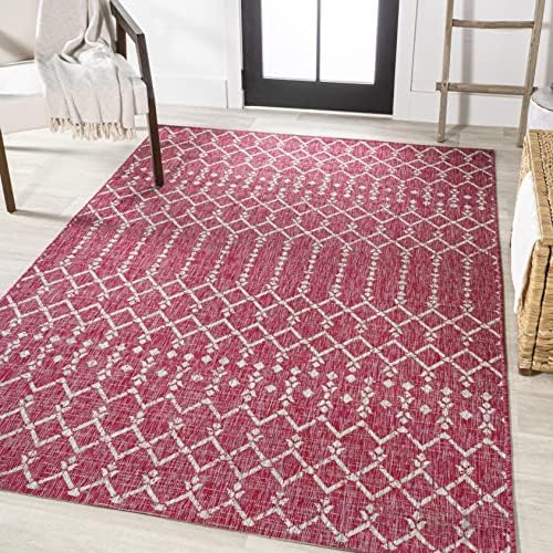 JONATHAN Y Moroccan Geometric Indoor Outdoor Area Rug 3X5 Fuchsia/Light Gray, Ourika Textured Weave for Backyard, Patio, Porch, Easy-Cleaning, High Traffic, Pet-Friendly, Non-Shedding (SMB108Q-3) - Image 4