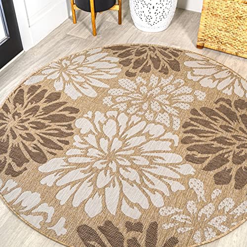 JONATHAN Y Floral Textured Weave Indoor Outdoor Round Area Rug 3 Ft Brown/Cream, Zinnia Modern for Backyard, Patio, Porch, Easy-Cleaning, High Traffic, Pet-Friendly, Non-Shedding (SMB110I-3R) by JONATHANY