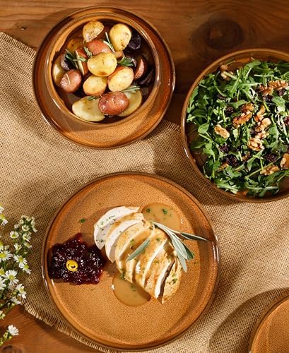 Bloomhouse - Two Time Oprah's Favorite Things Winner - Santorini Mist Double Bowl Terracotta Reactive Glaze Plates and Bowls Dinnerware Set - Amber, Service for Four (16pcs) - Image 4