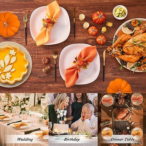 Fall Thanksgiving Decorations Set of 16, Fall Cloth Napkins & Napkin Rings - Image 7
