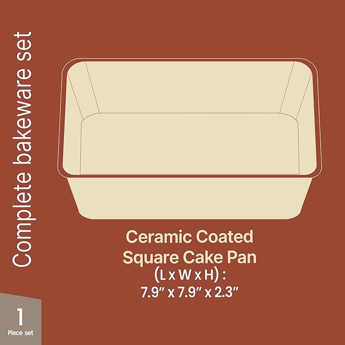 BAKKENMASTER Square Cake Pan - Aluminized Steel, Ceramic Non-Stick Coating, Non-Toxic, Ideal Size, Heavy-Duty, Elevate Your Baking with Durability and Style