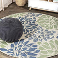 JONATHAN Y Floral Textured Weave Indoor Outdoor Round Area Rug 4 Ft Navy/Green, Zinnia Modern for Backyard, Patio, Porch, Easy-Cleaning, High Traffic, Pet-Friendly, Non-Shedding (SMB110B-4R) by JONATHANY