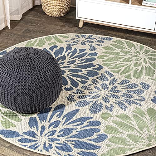 JONATHAN Y Floral Textured Weave Indoor Outdoor Round Area Rug 4 Ft Navy/Green, Zinnia Modern for Backyard, Patio, Porch, Easy-Cleaning, High Traffic, Pet-Friendly, Non-Shedding (SMB110B-4R) by JONATHANY