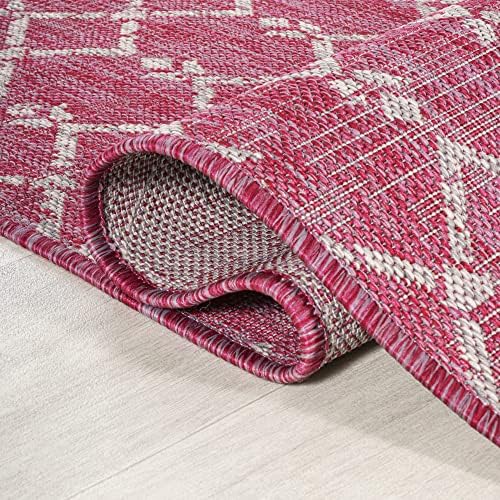 JONATHAN Y Moroccan Geometric Indoor Outdoor Area Rug 3X5 Fuchsia/Light Gray, Ourika Textured Weave for Backyard, Patio, Porch, Easy-Cleaning, High Traffic, Pet-Friendly, Non-Shedding (SMB108Q-3) - Image 6