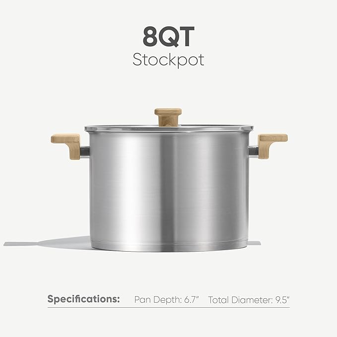 CAROTE Stainless Steel Stock Pot - 8 Quart Heavy Duty Induction Cooking Pot with Visible Lid for Pasta, Soup, Spaghetti, Bottom Big Stockpot, Deep Cookware for Canning, Boiling, Simmer