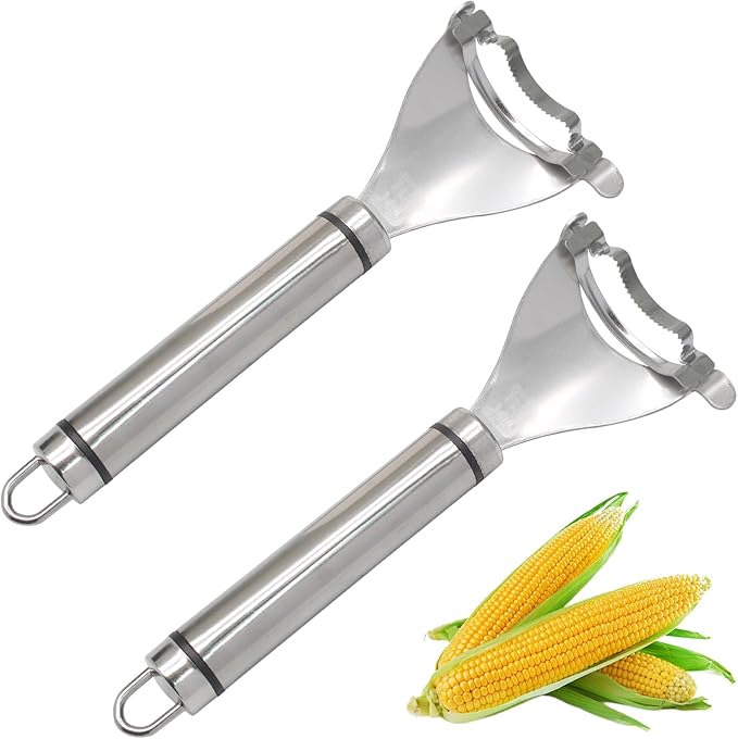 Murtenze 2PCS Quick Corn Peeler Cutter Corn Planer, Stainless Steel Corn Thresher Cob Stripper Tool, Cob Corn Kernel Remover with Ergonomic Handle