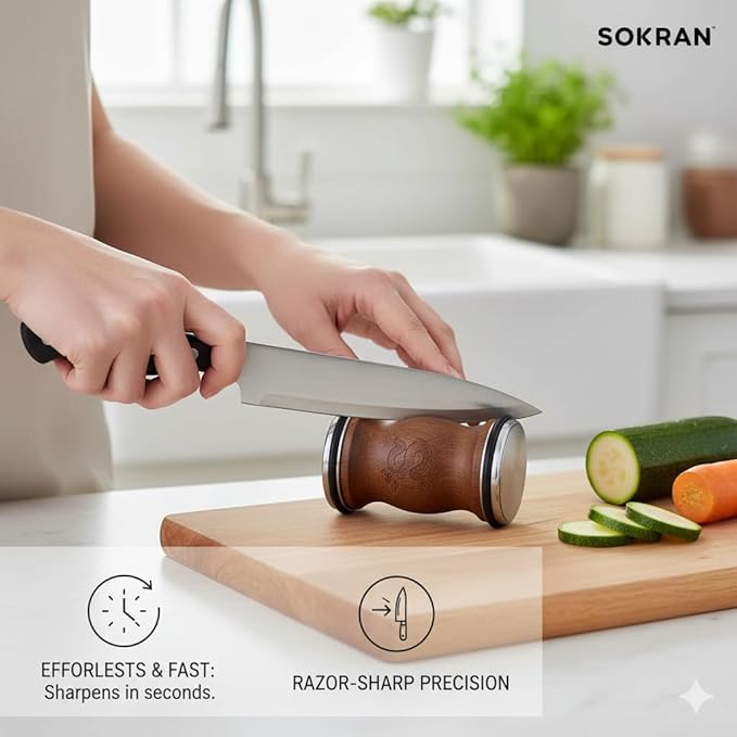 Rolling Knife Sharpener- Diamond Knife Sharpening Kit- Professional Magnetic Sharpening System- Circular Knife Sharpener Roller with Fixed Angle Support 12° 15° 2° 25°