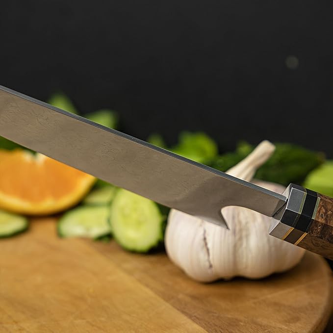Seido Knives Kiritsuke Damascus Steel Chef Knife Epoxy Resin Stabilized Wood Handle Professional Kitchen Knife VG10 High Carbon Stainless Steel, Forest Green