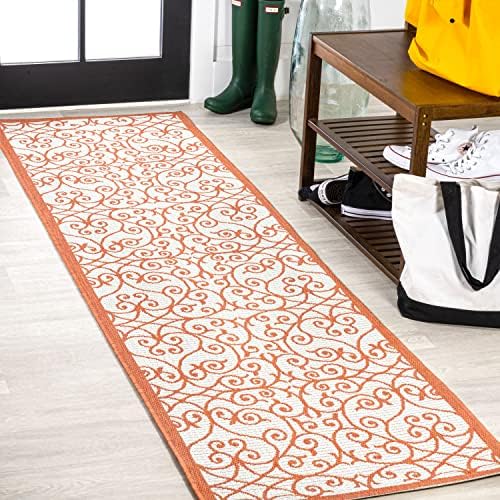 JONATHAN Y Vintage Filigree Indoor Outdoor Runner Rug 2X10 Cream/Orange, Madrid Textured Weave for Backyard, Patio, Porch, Easy-Cleaning, High Traffic, Pet-Friendly, Non-Shedding (SMB107L-210) by JONATHANY