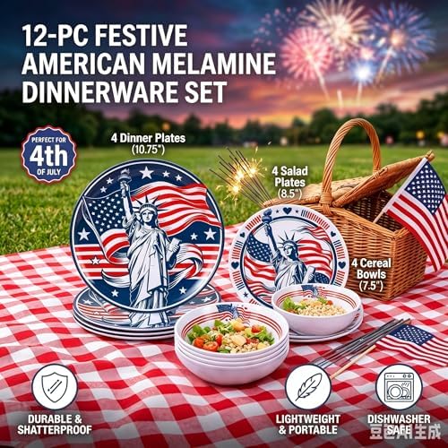 Webbylee 12Pcs Melamine Dinnerware Set -Statue of Liberty - Image 2