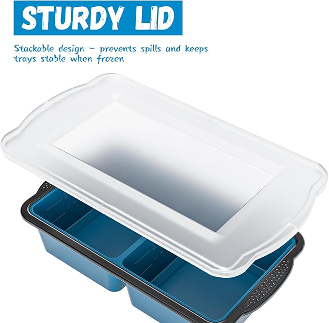 Silicone Freezer Tray With Lid, 4 Large 2 Cup Soup Freezer Molds, Soup Freezer Container for Meal Prepping, Large Ice Cube Tray， Perfect for Storing Leftovers, Sauces, Lasagna, 2-Pack
