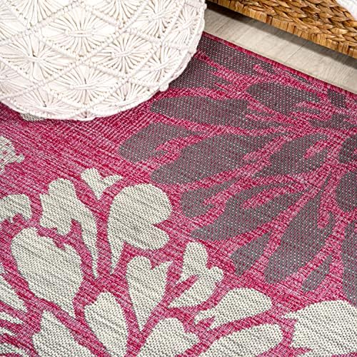 JONATHAN Y Floral Textured Weave Indoor Outdoor Square Area Rug 5X5 Fuchsia/Light Gray, Zinnia Modern for Backyard, Patio, Porch, Easy-Cleaning, High Traffic, Pet-Friendly, Non-Shedding (SMB110F-5SQ) - Image 3