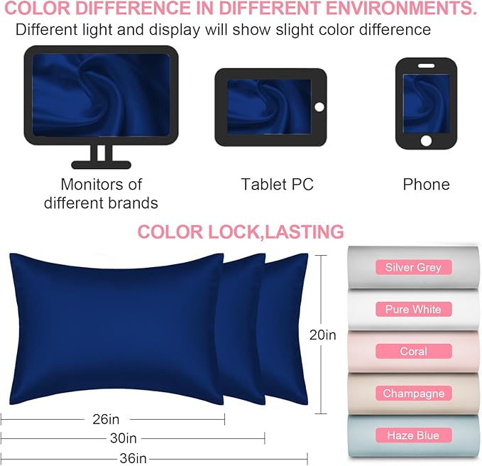 Mulberry Silk Pillow Cases Queen Size with Hidden Zipper, Ultra Smooth and Soft Breathable Cooling Silk Satin Pillowcase for Hair and Skin, Gifts for Women Men (Royal Blue, 20x30 Inches, 1 Pack)