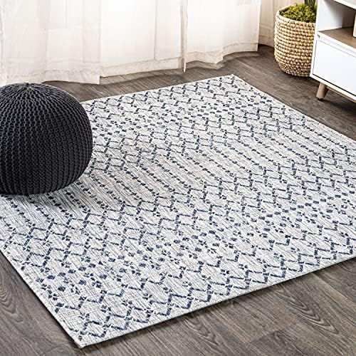 JONATHAN Y Moroccan Geometric Indoor Outdoor Square Area Rug 3X3 Light Gray/Navy, Ourika Textured Weave for Backyard, Patio, Porch, Easy-Cleaning, High Traffic, Pet-Friendly, Non-Shedding SMB108A-3SQ by JONATHANY