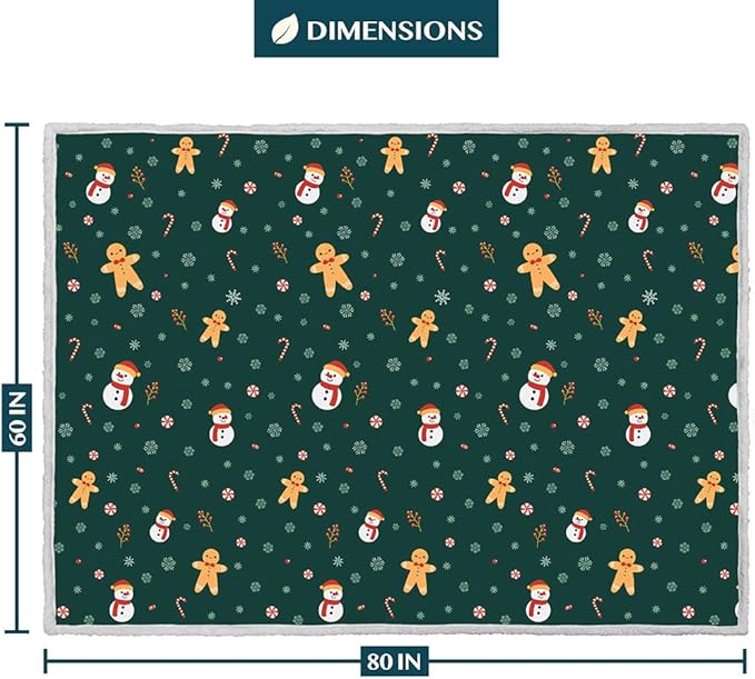 PAVILIA Premium Christmas Sherpa Throw Blanket | Christmas Decoration Gift, Fleece, Plush, Warm, Cozy Reversible Microfiber Holiday Blanket | Green Gingerbread - 60x80 Twin