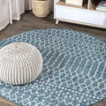 JONATHAN Y Moroccan Geometric Indoor Outdoor Round Area Rug 4 Ft Teal/Gray, Ourika Textured Weave for Backyard, Patio, Porch, Easy-Cleaning, High Traffic, Pet-Friendly, Non-Shedding (SMB108C-4R) by JONATHANY