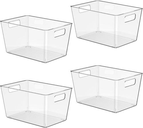 4 Pack Clear Plastic Storage Bins, 11" Large Pantry Organizer Bins with Handles, Plastic Containers for Refrigerator,BPA-Free Perfect for Kitchen,Fridge,Cabinet,Pantry,Bathroom,Closet Organization