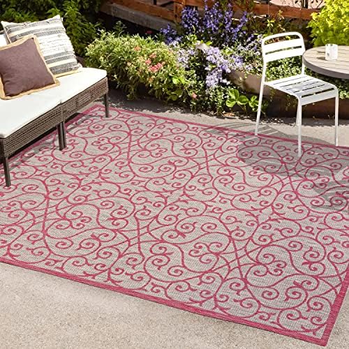 JONATHAN Y Vintage Filigree Indoor Outdoor Area Rug 5X8 Light Gray/Fuchsia, Madrid Textured Weave for Backyard, Patio, Porch, Easy-Cleaning, High Traffic, Pet-Friendly, Non-Shedding (SMB107I-5) - Image 4