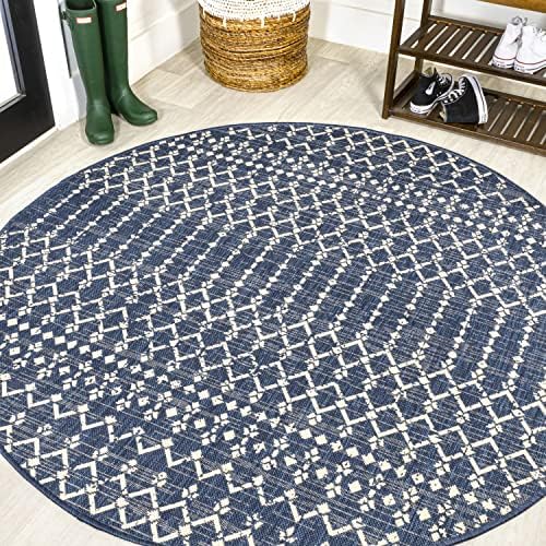 JONATHAN Y Moroccan Geometric Indoor Outdoor Round Area Rug 9 Ft Navy/Beige, Ourika Textured Weave for Backyard, Patio, Porch, Easy-Cleaning, High Traffic, Pet-Friendly, Non-Shedding (SMB108K-9R) by JONATHANY