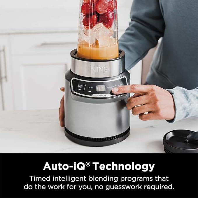Ninja BN401 Nutri-Blender Pro with Auto-iQ, 1100W Motor (2) 24oz Cups (Renewed) Bundle with Deco Essentials Collapsable Water Bottle and 2 YR CPS Enhanced Protection Pack