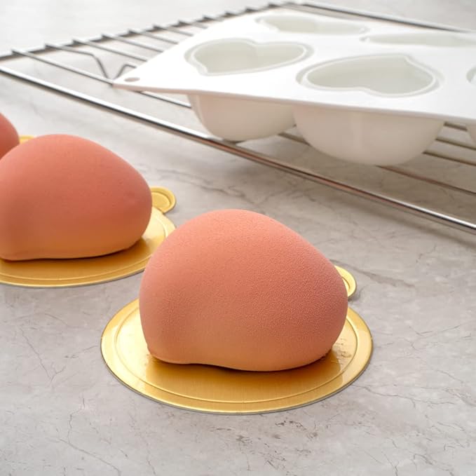 Pastry Tek 8 Cavities Heart Molds, 10 Oven-Ready Heart Pans - Flexible, Freezable, White Silicone Heart Shaped Molds, Easy Release, For Baking - Restaurantware
