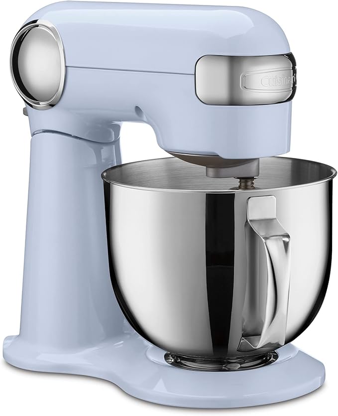 Cuisinart Stand Mixer, 12 Speed, 5.5 Quart Stainless Steel Bowl, Chef’s Whisk, Mixing Paddle, Dough Hook, Splash Guard w/ Pour Spout, Frosted Blue, SM-50BLU,Arctic Blue
