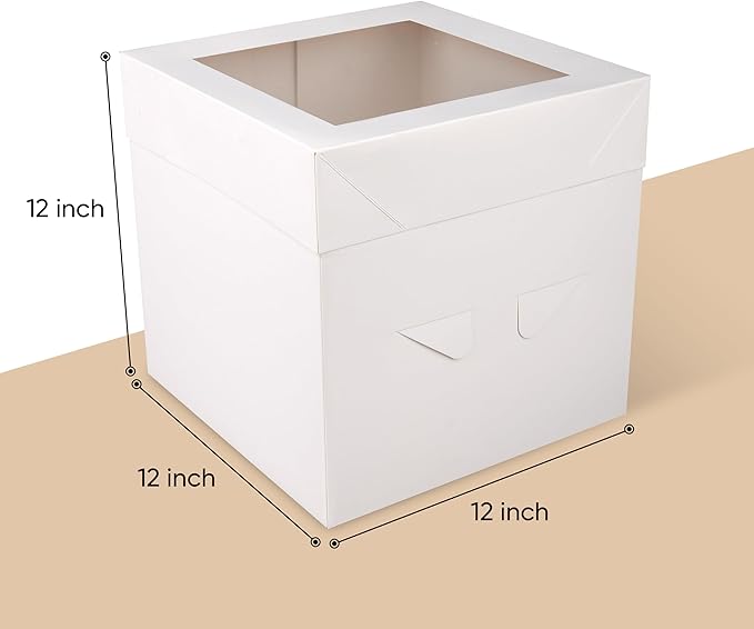 Cakebon Cake Boxes with Boards - 12 Inch Round Cake Drum White (1-pack) - Box With Window for Birthdays, Weddings and Parties
