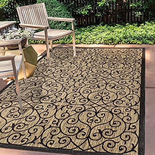 JONATHAN Y Vintage Filigree Indoor Outdoor Area Rug 10X14 Black/Khaki, Madrid Textured Weave for Backyard, Patio, Porch, Easy-Cleaning, High Traffic, Pet-Friendly, Non-Shedding (SMB107A-14) - Image 4
