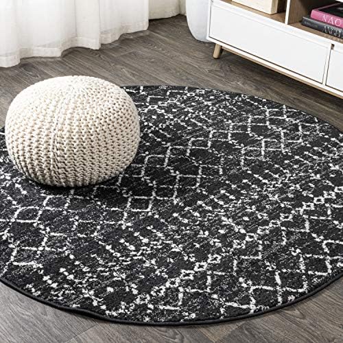 JONATHAN Y Boho Vintage Diamond Black/Ivory Round Area Rug 7 ft, Moroccan Hype for Living Room, Bedroom, Kitchen, Office, Easy-Cleaning, High Traffic, Pet-Friendly, Non-Shedding (MOH101D-7R) by JONATHANY