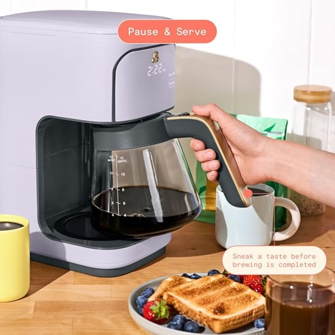 Beautiful 12-Cup Programmable Coffee Maker – Auto Brew, Digital Timer, Glass Carafe (Lavender)