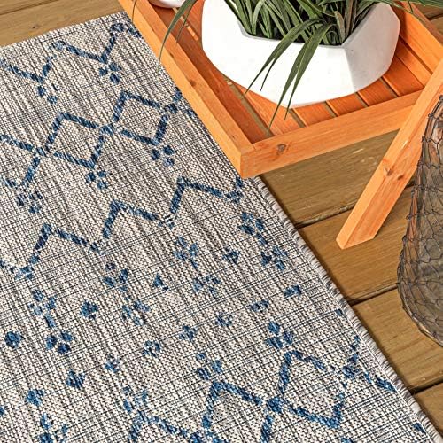 JONATHAN Y Moroccan Geometric Indoor Outdoor Square Area Rug 3X3 Light Gray/Navy, Ourika Textured Weave for Backyard, Patio, Porch, Easy-Cleaning, High Traffic, Pet-Friendly, Non-Shedding SMB108A-3SQ - Image 4