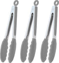 Locking Kitchen Tongs with Silicon Tips 9-Inch Stainless Steel Grilling Tongs, Set of 3 (Gray)