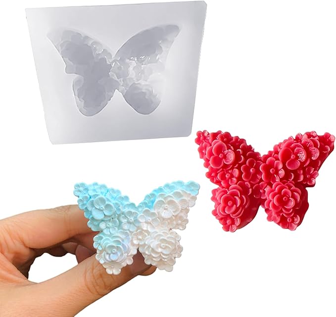 Flower Butterfly Candle Mold, Floral Silicone Mold, Animal Plant Resin Mold for Soap Soy Wax Epoxy DIY Handcraft Home Ornaments Wedding Party Home Decoration (Flower Butterfly)