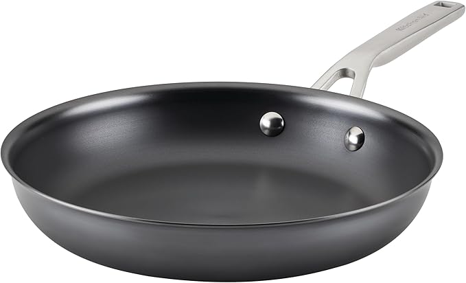 KitchenAid NITRO Carbon Steel Frying Pan/Skillet, Stainless Steel Handle, Compatible with All Cooktops, 10 Inch Open Fry Pan - Black