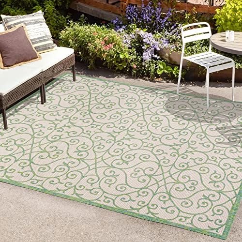 JONATHAN Y Vintage Filigree Indoor Outdoor Area Rug 4X6 Cream/Green, Madrid Textured Weave for Backyard, Patio, Porch, Easy-Cleaning, High Traffic, Pet-Friendly, Non-Shedding (SMB107J-4) - Image 4
