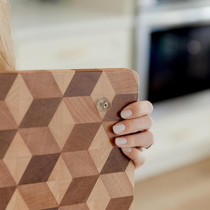 End Grain Wooden Cutting Board for Kitchen 15"x 11" - Walnut Hardwood Chopping Block with Non Slip Grips - Ideal for Charcuterie & Meat Butcher - Handmade 3D Design Wood (0.75" Thick, Large)