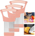 Onion Slice Holder, 2024 New Stainless Steel Holder for Slicing, Chopper Assistant Tool, Cutter for Meat, Onion, Potato, Tomato Kitchen Gadgets (Pink, 3 Pack)